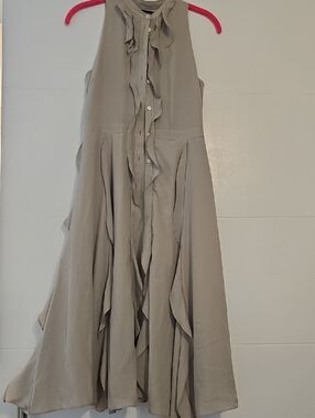 Flowing Ruffle-Front Sleeveless Midi Dress - Taupe
